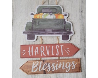 Harvest blessing Arrow Truck pumpkin sign fall decor