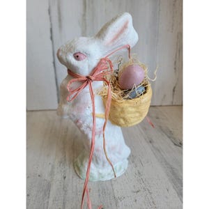 vintage Paper mache white Easter bunny egg basket home decor spring vintage