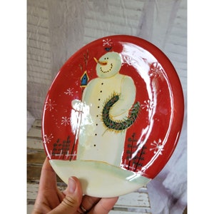 Baxter snowman plate Xmas dinner salad red certified international