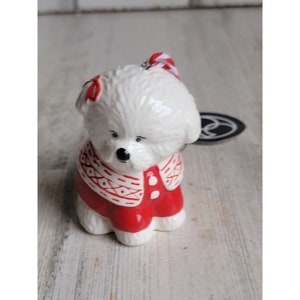 Department 56 fetch spirit pomerian white ceramic dog ornament Xmas