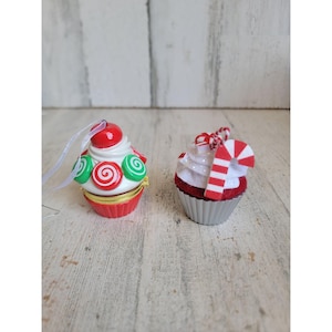 Hallmark cupcakes peppermint trinket box ornament Xmas set