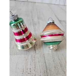 Vintage radko shiny bell topper UFO striped Mercury glass red green ornament Xmas tree