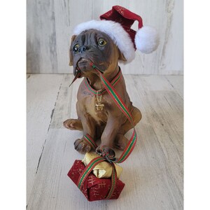 Boxer puppy Christmas hat mistletoe presents dog Xmas figure decor