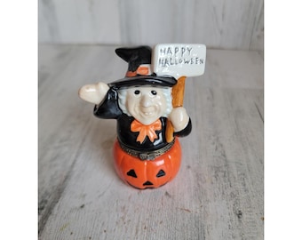 Porseleinen Halloween heks herfst trinket box mini uniek interieur vintage