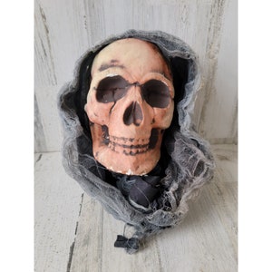 Styrofoam AS IS grim reaper hanging head skeleton red Halloween prop decor