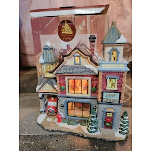 Enchanted Forest fire station porcelain lighted glass window house