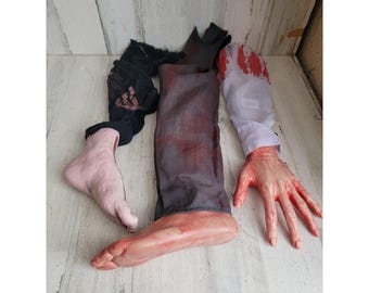 Halloween, jambe, pied, bras, sanglant, accessoire, ensemble, effrayant, décoration intérieure