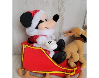Unique Santa mickey goofy reindeer sleigh stuffed animal Xmas home decor