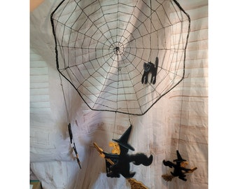 Halloween hanging spider web witch black cat home decor