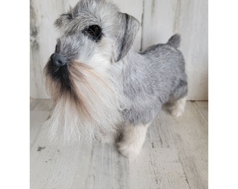 Faux Fur realistic Miniature Schnauzer dog home decor