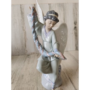 Lladro 6133 heavenly strings Angel Garland RARE cherub memorial figurine statue boy
