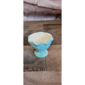 Ceramic polka dot blue egg holder cup