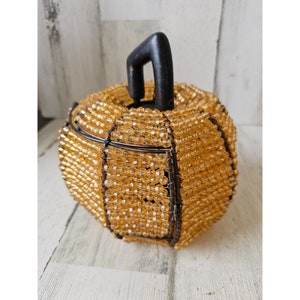 Beaded tea light pumpkin jack-o&#39;-lantern fall Halloween decor metal unique