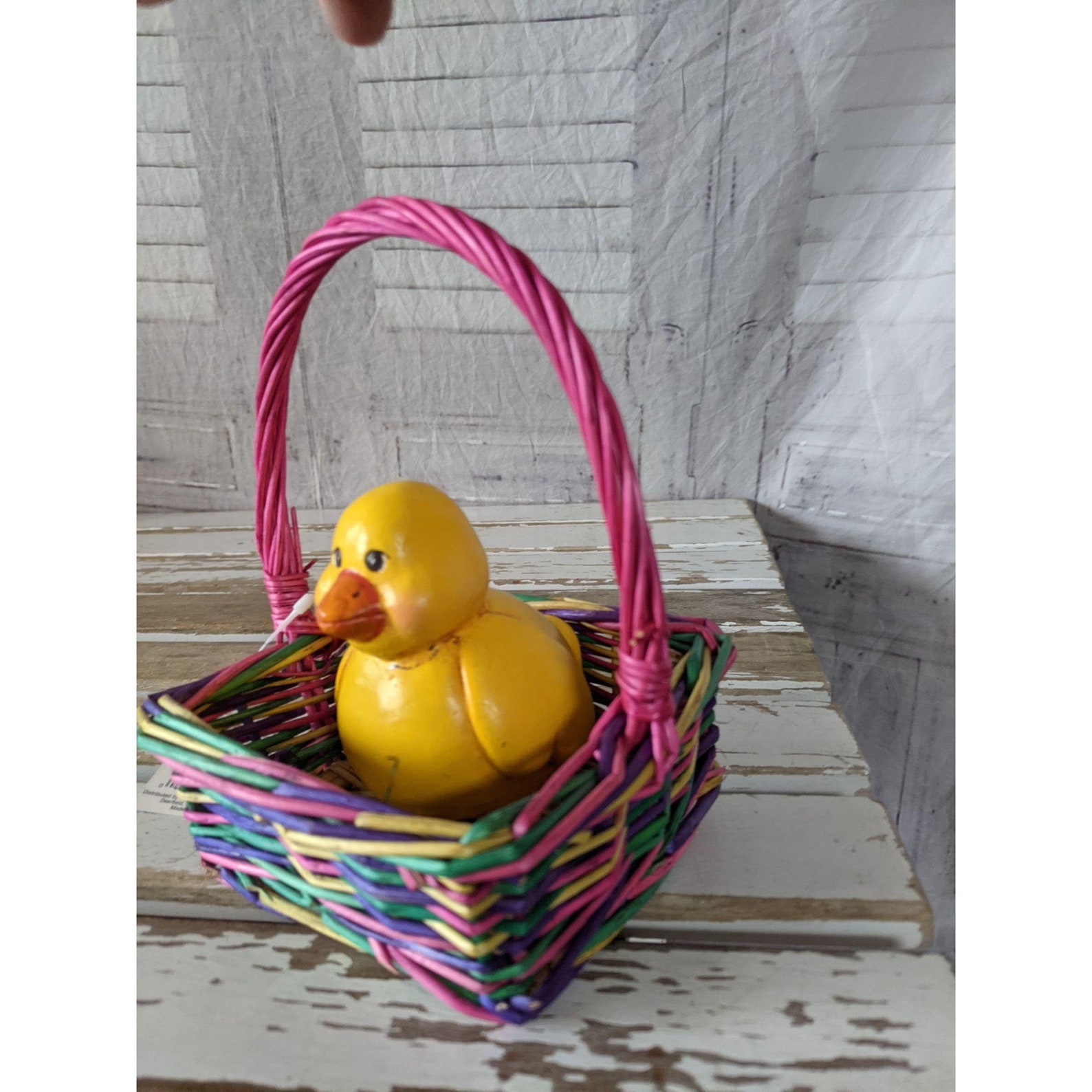 Easter woven basket Yellow duck decor rainbow colorful home Etsy