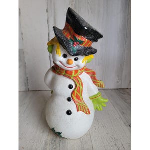 Ceramic vintage Snowman top hat Frosty mistletoe glitter xmas figure
