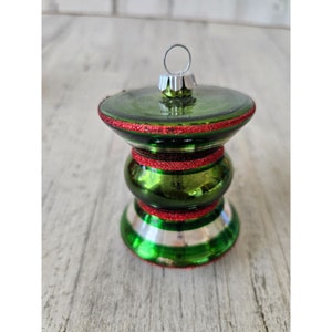Vintage radko shiny Brite green striped glitter unique Mercury glass ornament Xmas tree