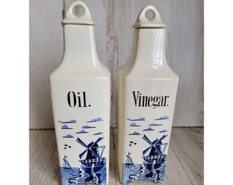 Vintage vinegar oil windmill ceramic bottle Germany set kitchen