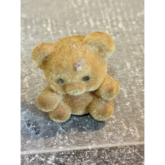 Flocked Mini Brown Teddy Bear Toy Figure Etsy