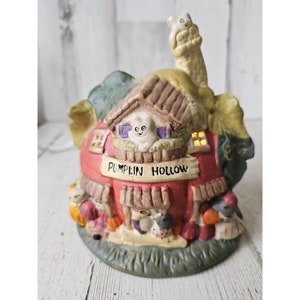 Ceramic vintage Halloween pumpkin hollow village ghost home decor light up
