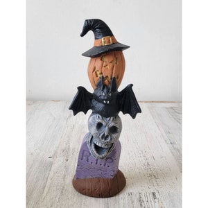 Pumpkin witch skull Tombstone totem pole Halloween figure