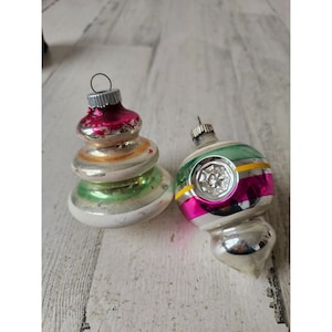 Vintage Radko glänzend Brite UFO gestreift rot grün Baum Ornament Quecksilberglas Reflektor Doppeleinzug