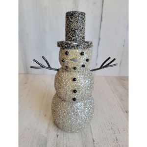 Vintage glitter AS IS metal standing snowman home decor