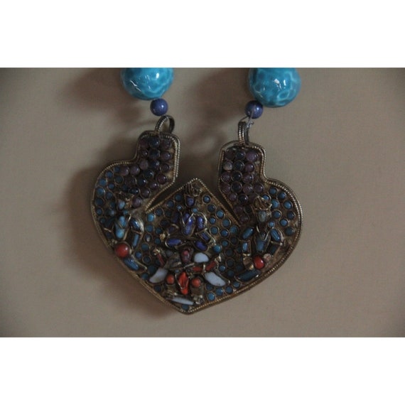 boho vintage antique india necklace heart large t… - image 2