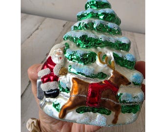 ヴィンテージガラスそりサンタガラスツリーオーナメントクリスマス