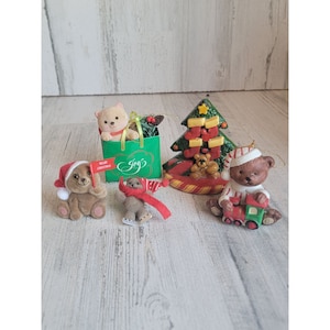 Vintage oso de peluche figura compras presente pin sombrero adorno variedad de Navidad