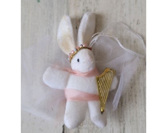 Angel bunny harp AS IS plush mini ornament Xmas decor