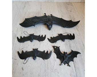 Rubber miniature Halloween bats scary hanging home decor set