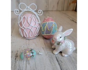 Easter egg bunny figure pastel home decor figure set flower