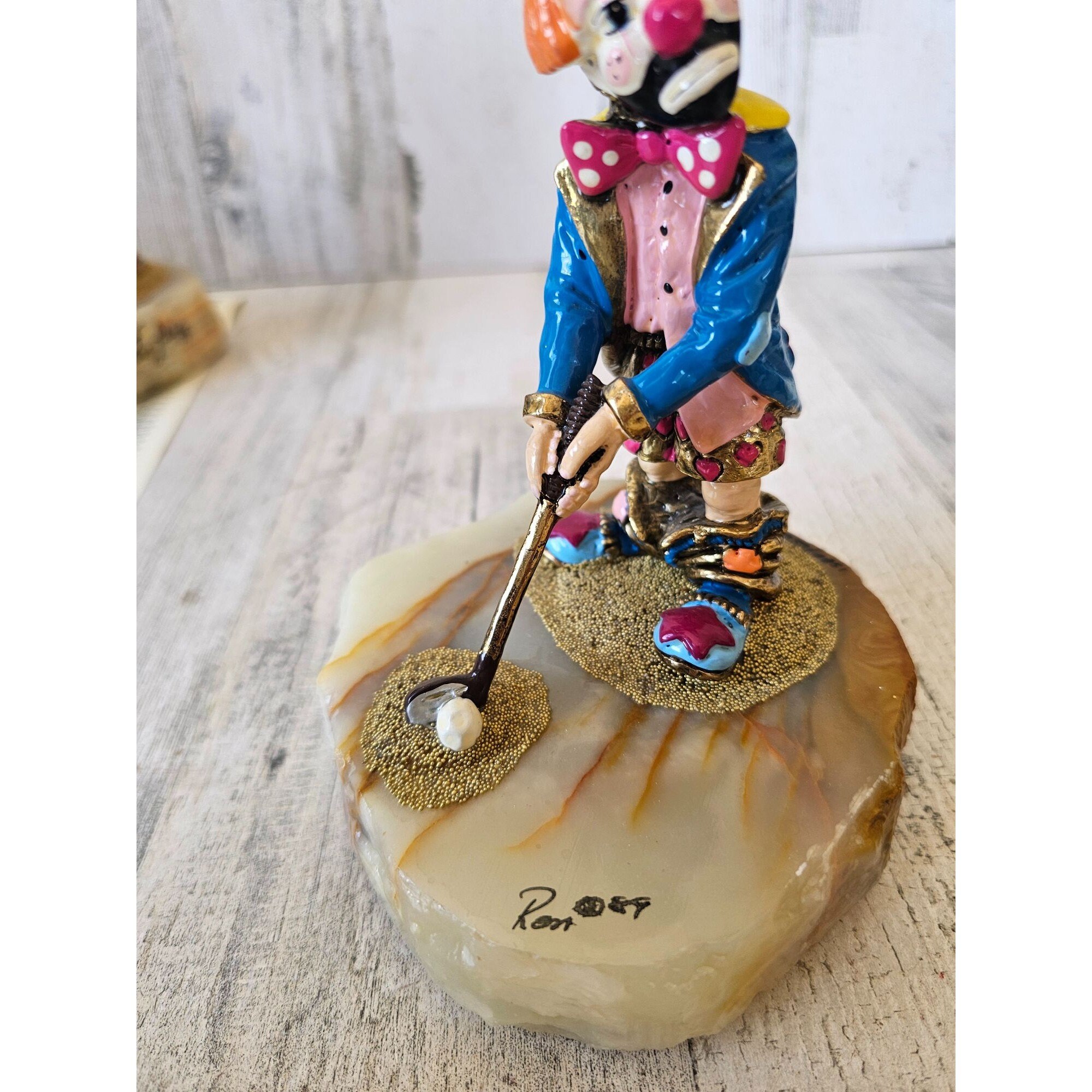 Ron Lee Golf Clown Mouse Circus Golfer Vintage 1989 Gold Statue