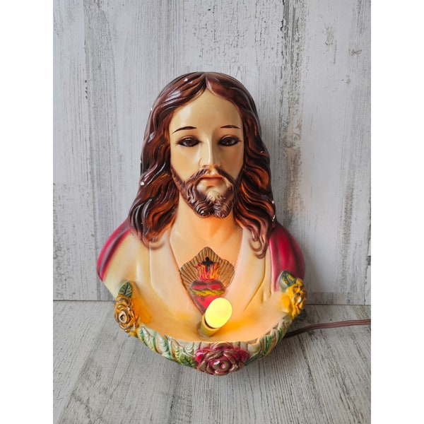 Vintage light up Jesus hanging statue figurine realistic religious