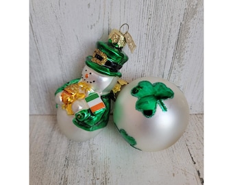 Snowman st Patrick clover ornament glass ball shamrock set ornament Xmas