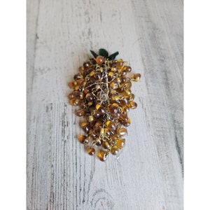 Vintage mini yellow grape beaded Vine ornament Xmas