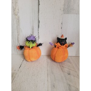 Vintage Mini witch cat pumpkin figure set home decor