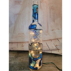 Glitter lighted glass bottle blue home decor tree