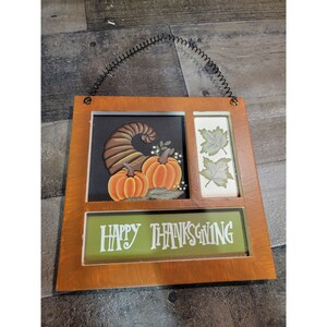 Decoración de cartel de hoja de otoño de cuerno de la abundancia feliz de acción de gracias de madera