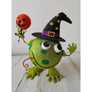 Pier 1 toad glitter frog Halloween rare decor centerpiece pumpkin jack-o&#39;-lantern wizard