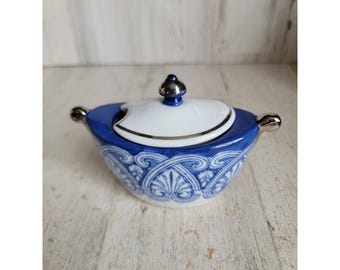 Bombay vintage mini blue lidded sugar jar ceramic kitchen home decor