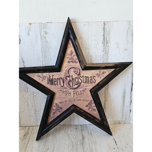 Merry xmas Star hanging decor shabby chic wooden