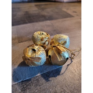 Golden bell bow ornament xmas set decor