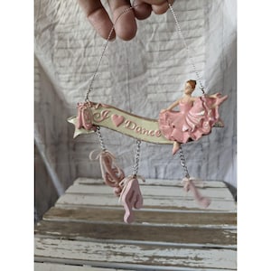 I love dance ballerina pink ornament wall hanging Xmas holiday tree
