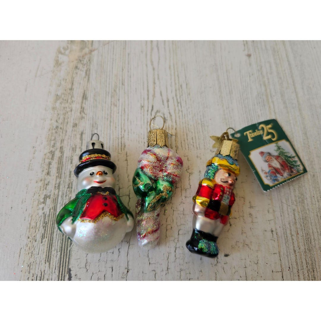 Old World OWC Mini Nutcracker Snowman Candy Cane Glass Ornament Set ...