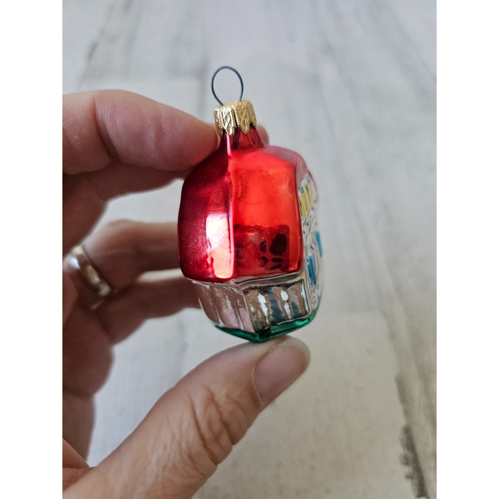 Vintage Mercury Glass House Spiral Red Green Mini Ornament Set Xmas ...