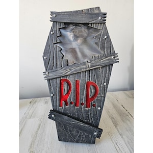 Standing tombstone Halloween prop as is vintage rip skeleton lawn decor