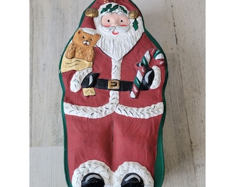 Vintage Santa Claus cardboard box teddy bear candy cane xmas home decor