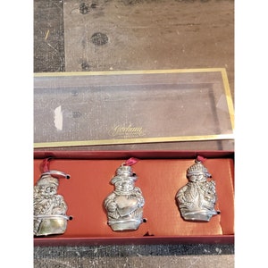 Gorham metal Santa hard candy cane ornament set Xmas decor