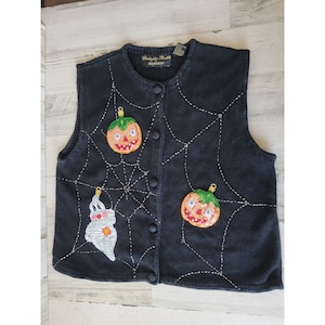 Radko Bellpointe black Halloween sweater vest pumpkin ghost ornaments